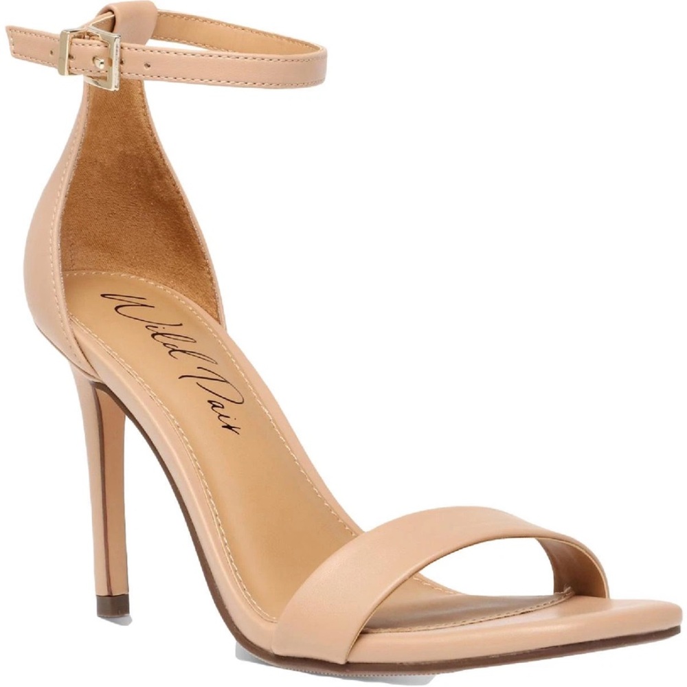 Wild Pair Womens Bethie Faux Leather Square Toe Ankle Strap Heels - Beige, 10